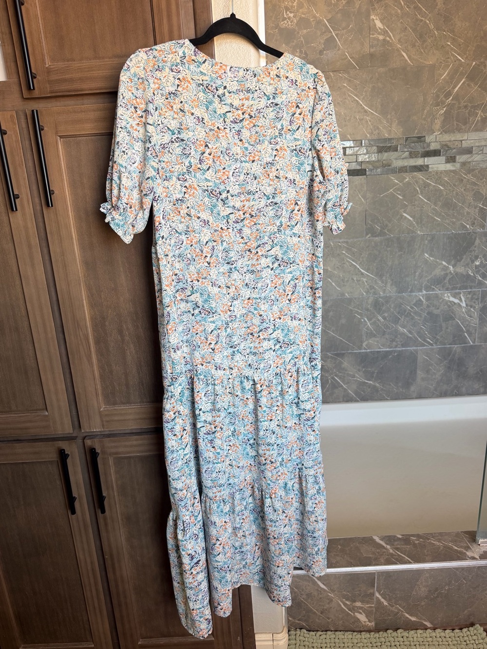 Women's Floral Maxi Dress in Light Blue and Peach